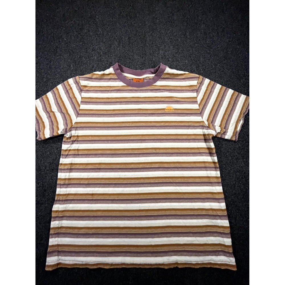 Y2K Rhythm Vintage T Shirt Mens Large Brown Purple Striped Crew Neck Surf Skate